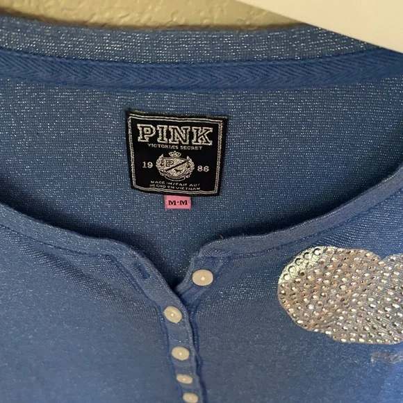PINK Victoria's Secret Shimmering Blue Top with Silver Heart - Picture 2 of 4